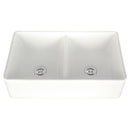 porcelain fire clay white dpuble bowl farmhouse sink SIN POR UDBWH5050 3220FSAF front view porcelain fire clay white dpuble bowl farmhouse sink SIN POR UDBWH5050 3220FSAF front view