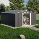 Premium Outdoor Galvanized Steel Backyard Storage Shed W/ Dual Lockable Sliding Doors, 11x13' (95382641) Premium Outdoor Galvanized Steel Backyard Storage Shed W/ Dual Lockable Sliding Doors, 11x13' (95382641)