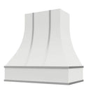 Primed Range Hood With Curved Front, Silver Strapping and Block Trim - 30", 36", 42", 48", 54" and 60" Widths Available Primed Range Hood With Curved Front, Silver Strapping and Block Trim - 30", 36", 42", 48", 54" and 60" Widths Available