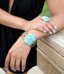 Refined Blue Turquoise Golden Statement Ring Refined Blue Turquoise Golden Statement Ring
