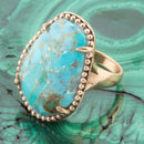 Refined Blue Turquoise Golden Statement Ring Refined Blue Turquoise Golden Statement Ring