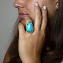 Refined Blue Turquoise Golden Statement Ring Refined Blue Turquoise Golden Statement Ring
