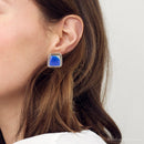 Roped Blue Lapis Golden Clip Earrings Roped Blue Lapis Golden Clip Earrings