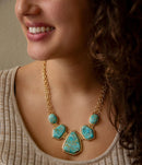 Slabs of Blue Turquoise Golden Statement Necklace Slabs of Blue Turquoise Golden Statement Necklace