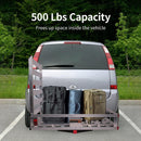 50" L x 29.7" W x 9" H Trailer Hitch Cargo Carrier Utility Basket with 41.5" Folding Wheelchair Ramp 50" L x 29.7" W x 9" H Trailer Hitch Cargo Carrier Utility Basket with 41.5" Folding Wheelchair Ramp