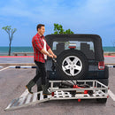 50" L x 29.7" W x 9" H Trailer Hitch Cargo Carrier Utility Basket with 41.5" Folding Wheelchair Ramp 50" L x 29.7" W x 9" H Trailer Hitch Cargo Carrier Utility Basket with 41.5" Folding Wheelchair Ramp