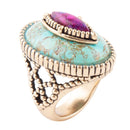 Stacked Stone Blue and Purple Turquoise Golden Ring Stacked Stone Blue and Purple Turquoise Golden Ring