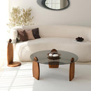 Surf Solid Coffee Table/Chestnut & Smoked Glass - (D)35.5" (H)16" Surf Solid Coffee Table/Chestnut & Smoked Glass - (D)35.5" (H)16"