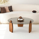 Surf Solid Coffee Table/Chestnut & Smoked Glass - (D)35.5" (H)16" Surf Solid Coffee Table/Chestnut & Smoked Glass - (D)35.5" (H)16"