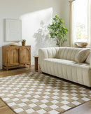 Timin Brown Checkered Wool Area Carpet Timin Brown Checkered Wool Area Carpet