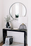 Toros Black Marble Rectangular Console Polished (W)12" (L)40" (H)30" inside house wide view Toros Black Marble Rectangular Console Polished (W)12" (L)40" (H)30" inside house wide view