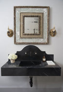 Toros Black Marble Wall-mount Bathroom Sink with Backsplash Polished (W)15" (L)33" (H)6" Toros Black Marble Wall-mount Bathroom Sink with Backsplash Polished (W)15" (L)33" (H)6"