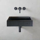 Toros Black Marble Wall-Mount Bathroom Vanity Sink Fluted (W)16" (L)24" (H)7" Toros Black Marble Wall-Mount Bathroom Vanity Sink Fluted (W)16" (L)24" (H)7"