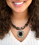 Tribecca Blue Abalone and Black Smoky Quartz Golden Statement Necklace Tribecca Blue Abalone and Black Smoky Quartz Golden Statement Necklace