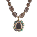Tribecca Blue Abalone and Black Smoky Quartz Golden Statement Necklace Tribecca Blue Abalone and Black Smoky Quartz Golden Statement Necklace