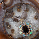 Tribecca Blue Abalone and Black Smoky Quartz Golden Statement Necklace Tribecca Blue Abalone and Black Smoky Quartz Golden Statement Necklace