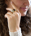 Tribecca Smoky Brown Quartz and Abalone Statement Golden Ring Tribecca Smoky Brown Quartz and Abalone Statement Golden Ring