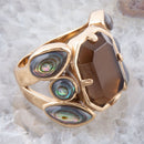 Tribecca Smoky Brown Quartz and Abalone Statement Golden Ring Tribecca Smoky Brown Quartz and Abalone Statement Golden Ring