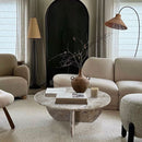 Troia Light Travertine Unfilled Round Polished Coffee Table (D)27.5" (H)16" Troia Light Travertine Unfilled Round Polished Coffee Table (D)27.5" (H)16"