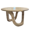 Troia Light Travertine Vein-cut Designer Round Polished Coffee Table (D)24" (H)14" side view Troia Light Travertine Vein-cut Designer Round Polished Coffee Table (D)24" (H)14" side view