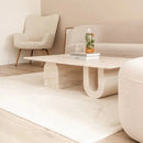Troia Light Travertine Designer Coffee Table U Shape Legs (W)28" (L)48" (H)13" Troia Light Travertine Designer Coffee Table U Shape Legs (W)28" (L)48" (H)13"