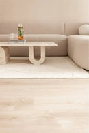 Troia Light Travertine Designer Coffee Table U Shape Legs (W)28" (L)48" (H)13" Troia Light Travertine Designer Coffee Table U Shape Legs (W)28" (L)48" (H)13"