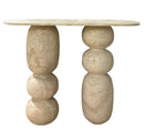 Troia Light Travertine Designer Console Filled and Honed (W)12" (L)49" (H)31.5" front view Troia Light Travertine Designer Console Filled and Honed (W)12" (L)49" (H)31.5" front view