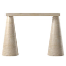 Troia Light Travertine Designer Cone Shape Legs Console Polished (W)15" (L)40" (H)32" front view Troia Light Travertine Designer Cone Shape Legs Console Polished (W)15" (L)40" (H)32" front view