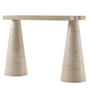 Troia Light Travertine Designer Cone Shape Legs Console Polished (W)15" (L)40" (H)32" side view 2 Troia Light Travertine Designer Cone Shape Legs Console Polished (W)15" (L)40" (H)32" side view 2