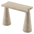 Troia Light Travertine Designer Cone Shape Legs Console Polished (W)15" (L)40" (H)32" angle view Troia Light Travertine Designer Cone Shape Legs Console Polished (W)15" (L)40" (H)32" angle view