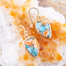 Blue Turquoise and Orange Spiny Oyster Matrix Golden Drop Earrings Blue Turquoise and Orange Spiny Oyster Matrix Golden Drop Earrings