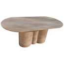 Tuscany Walnut Travertine Vein-cut Oval Shape Coffee Table Wavy Legs (W)20" (L)40" (H)18" Tuscany Walnut Travertine Vein-cut Oval Shape Coffee Table Wavy Legs (W)20" (L)40" (H)18"
