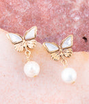 White Mother of Pearl Golden Butterflies Post Drop Earrings White Mother of Pearl Golden Butterflies Post Drop Earrings
