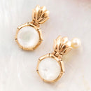 White Mother of Pearl Lotus Post Golden Drop Earrings White Mother of Pearl Lotus Post Golden Drop Earrings