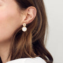 White Mother of Pearl Lotus Post Golden Drop Earrings White Mother of Pearl Lotus Post Golden Drop Earrings