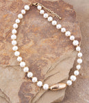 White Pearl Golden Beaded Strand Necklace White Pearl Golden Beaded Strand Necklace