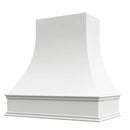 White Wood Range Hood With Curved Front and Decorative Trim - 30" 36" 42" 48" 54" and 60" Widths Available White Wood Range Hood With Curved Front and Decorative Trim - 30" 36" 42" 48" 54" and 60" Widths Available