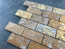 Scabos Travertine 2"x4" Brick Honed on 12" x 12" Mesh Mosaic Tile Scabos Travertine 2"x4" Brick Honed on 12" x 12" Mesh Mosaic Tile