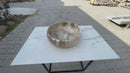 gobek valencia beige travertine natural stone vessel sink filled and polished SKU EGEVP166 Size (D)16" (H)6" video product gobek valencia beige travertine natural stone vessel sink filled and polished SKU EGEVP166 Size (D)16" (H)6" video product