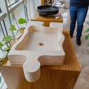 Beige Travertine puzzle shape farmhouse sink NTRVS02 sizeBeige Travertine puzzle shape farmhouse sink NTRVS02 size (W)16" (L)27.5" (H)6" side view product shot Beige Travertine puzzle shape farmhouse sink NTRVS02 sizeBeige Travertine puzzle shape farmhouse sink NTRVS02 size (W)16" (L)27.5" (H)6" side view product shot