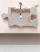 Beige Travertine puzzle shape farmhouse sink NTRVS02 size (W)16" (L)27.5" (H)6" kitchen installed Beige Travertine puzzle shape farmhouse sink NTRVS02 size (W)16" (L)27.5" (H)6" kitchen installed
