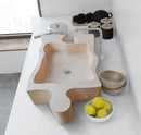 Beige Travertine puzzle shape farmhouse sink NTRVS02 size  kitchen installed Beige Travertine puzzle shape farmhouse sink NTRVS02 size  kitchen installed