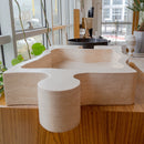 Beige Travertine puzzle shape farmhouse sink NTRVS02 sizeBeige Travertine puzzle shape farmhouse sink NTRVS02 size (W)16" (L)27.5" (H)6" side view product shot Beige Travertine puzzle shape farmhouse sink NTRVS02 sizeBeige Travertine puzzle shape farmhouse sink NTRVS02 size (W)16" (L)27.5" (H)6" side view product shot