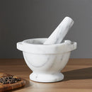 Bianco Carrara genuine white marble mortar pestle product SKU-MSBCMP5x6_2 Close shot of product. Bianco Carrara genuine white marble mortar pestle product SKU-MSBCMP5x6_2 Close shot of product.
