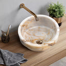 Bianco Giallo Marble Special Design Vessel Sink Bowl Polished (D)16" (H)9" SKU-EGEBGVSP165 Bianco Giallo Marble Special Design Vessel Sink Bowl Polished (D)16" (H)9" SKU-EGEBGVSP165