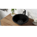 Black Andesite Natural Stone V Shape Tapered Sink Honed Matte (D)16" (H)6" SKU-NTRSTC11 installed on bathroom above counter Black Andesite Natural Stone V Shape Tapered Sink Honed Matte (D)16" (H)6" SKU-NTRSTC11 installed on bathroom above counter