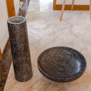 Black Marble Pedestal Round Sink Size (D)20" (H)33.5" SKU-NTRVS04 product shot 2 seperate pieces Black Marble Pedestal Round Sink Size (D)20" (H)33.5" SKU-NTRVS04 product shot 2 seperate pieces