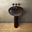 Black Marble Pedestal Round Sink Size (D)20" (H)33.5" SKU-NTRVS04 installed on room scene Black Marble Pedestal Round Sink Size (D)20" (H)33.5" SKU-NTRVS04 installed on room scene