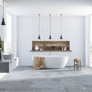 Bluestone French Pattern Marble Tile Brushed Soft Edge SKU-40040106 installed on bathroom floor Bluestone French Pattern Marble Tile Brushed Soft Edge SKU-40040106 installed on bathroom floor
