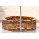 Brown Onyx Translucent Octagon Natural Stone Vessel Sink Polished D16 H5 SKU EGEBOXP165 height measure view Brown Onyx Translucent Octagon Natural Stone Vessel Sink Polished D16 H5 SKU EGEBOXP165 height measure view